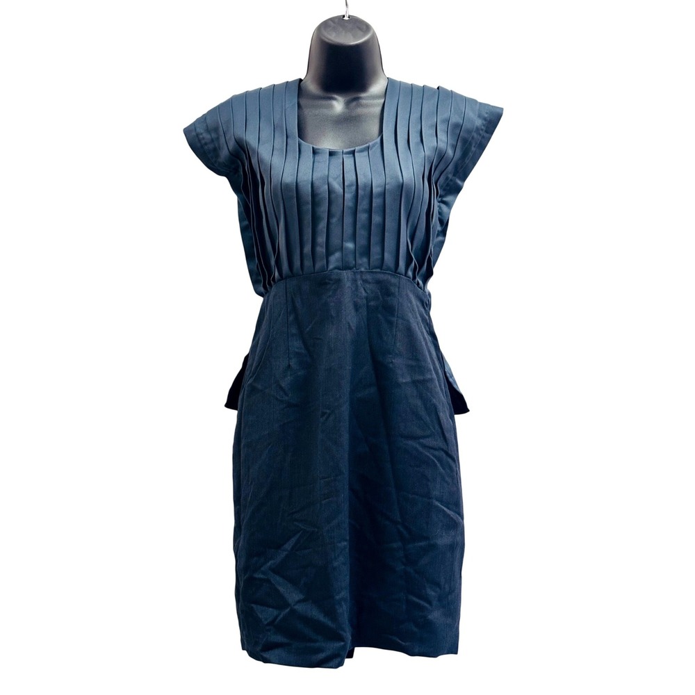 NWT Lorick‎ New York Navy Blue Pleated Low Back Wool Blend Dress Size 2 LA211
